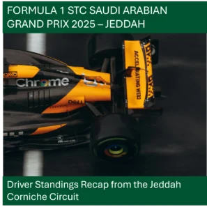"McLaren F1 car rear view with the title 'Driver Rankings – FORMULA 1 STC SAUDI ARABIAN GRAND PRIX 2025, Jeddah' in the caption, showcasing the rear wing and tires."